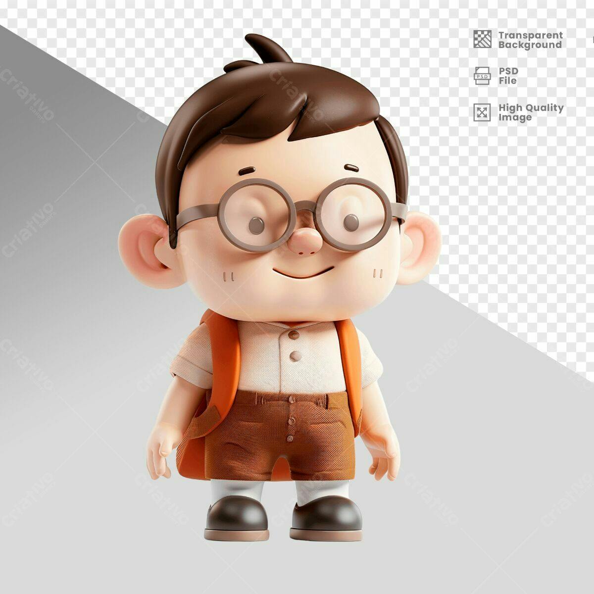 Personagem Cartoon 3D para Voltar às Aulas PSD Editável