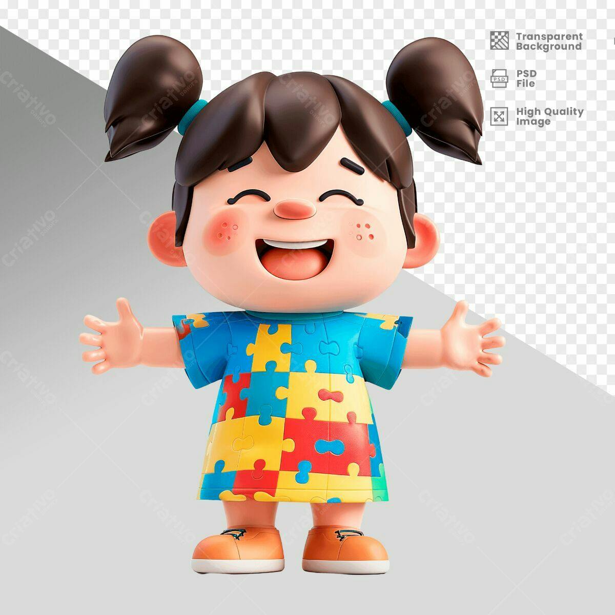 Personagem Infantil Dia Mundial do Autismo PSD Editável