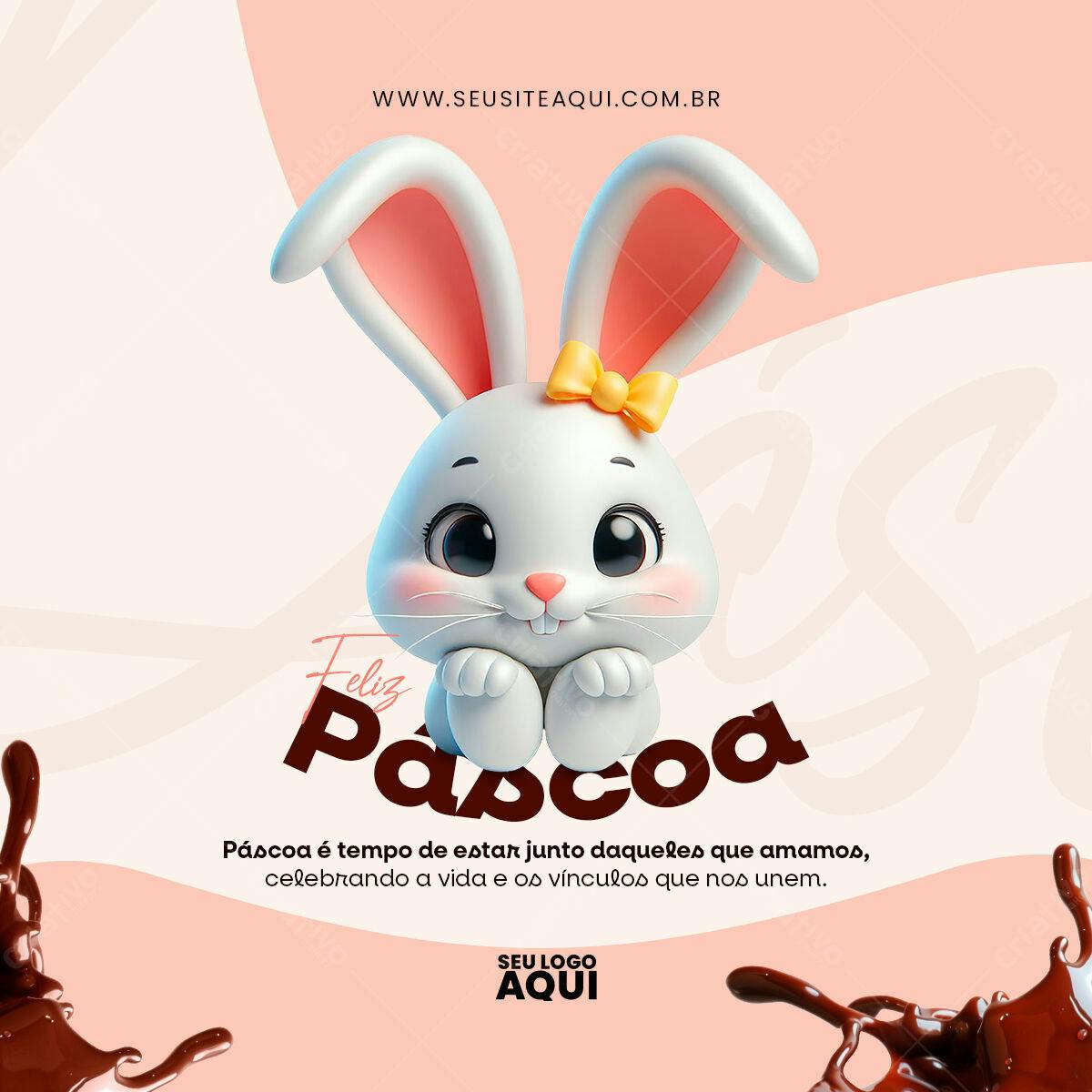 Post para Páscoa com Coelho PSD Editável