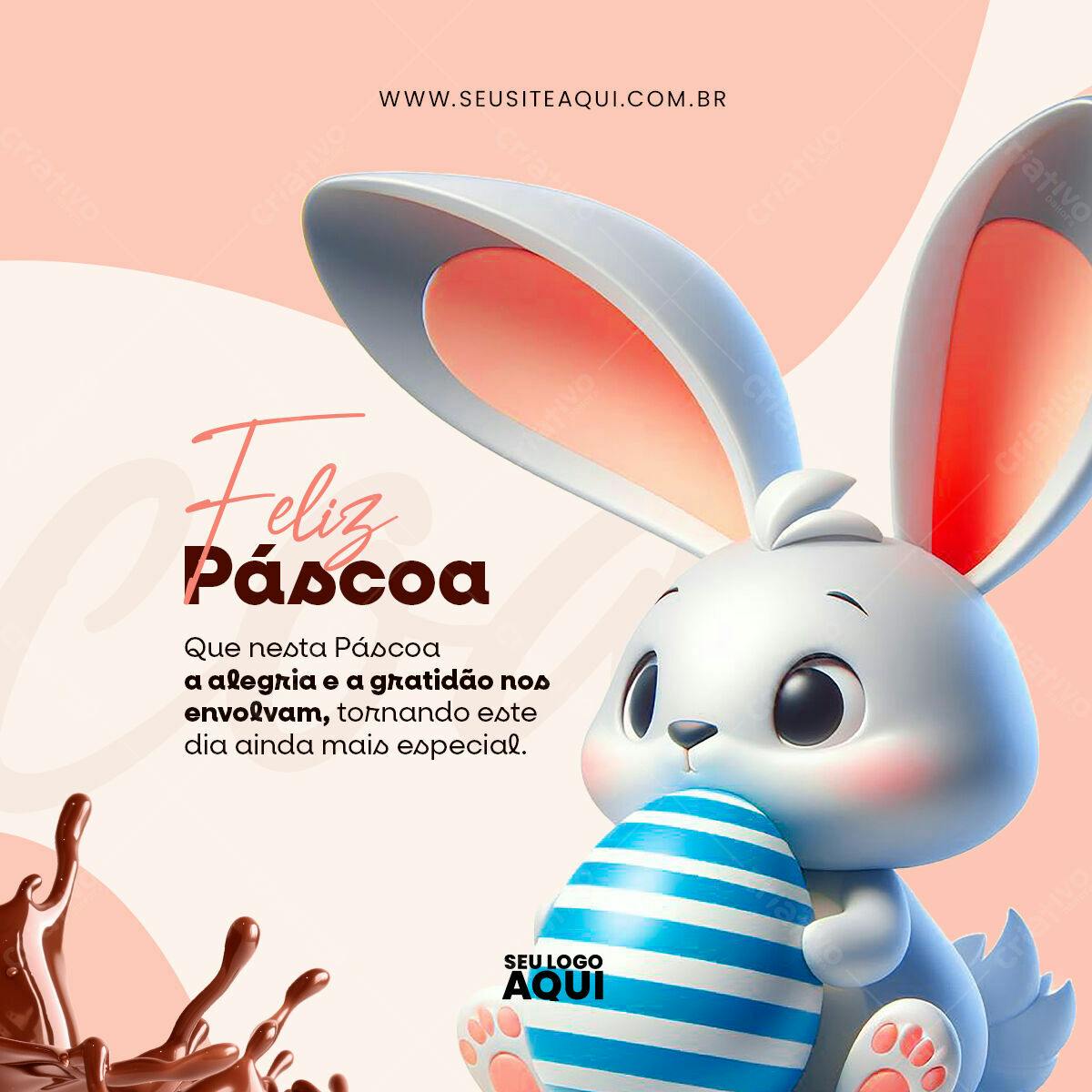 Flyer Páscoa com Coelho 3D PSD Editável