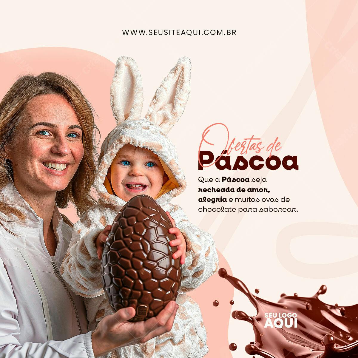 Flyer Páscoa com Família PSD Editável
