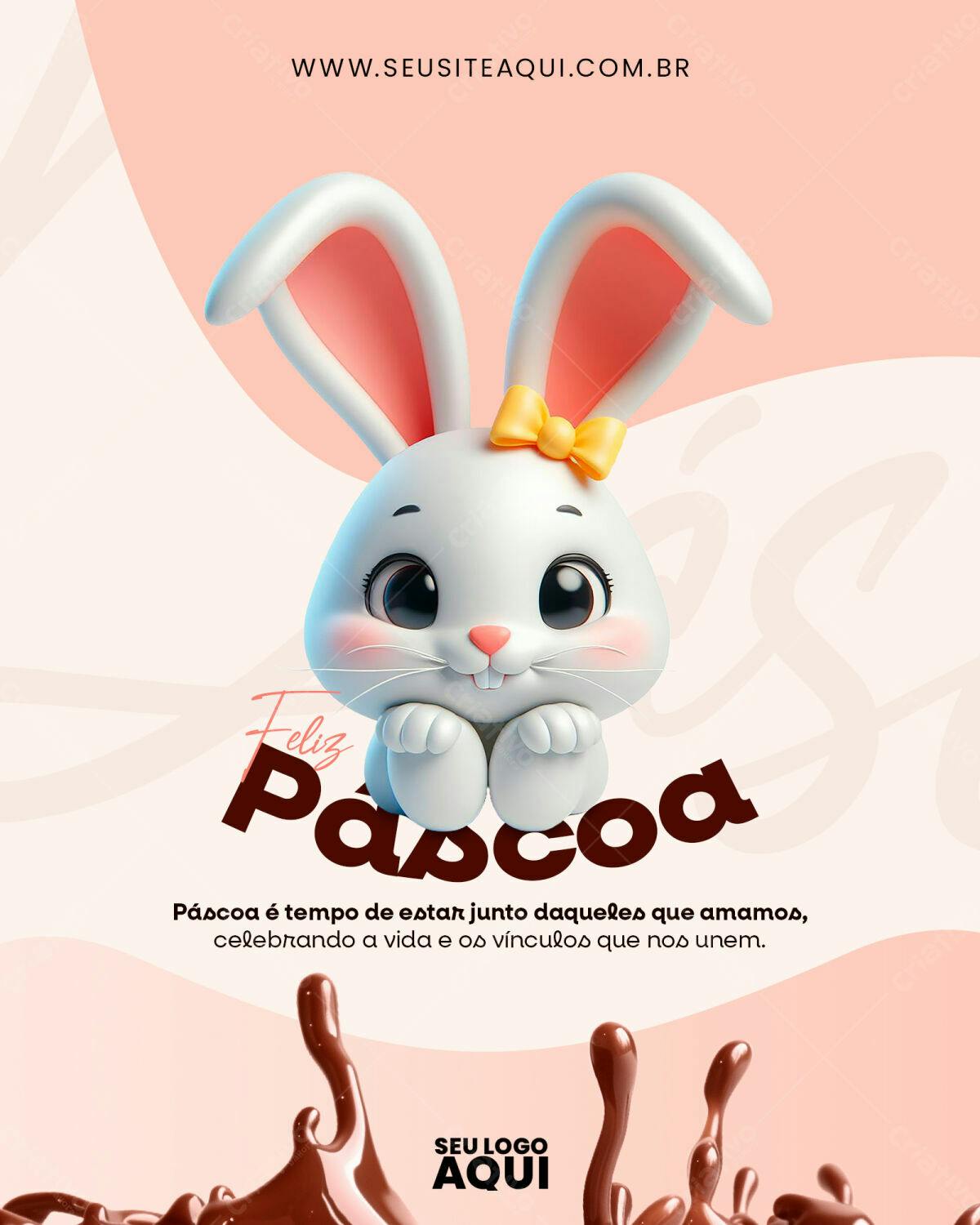 Flyer Páscoa com Coelho 3D PSD Editável