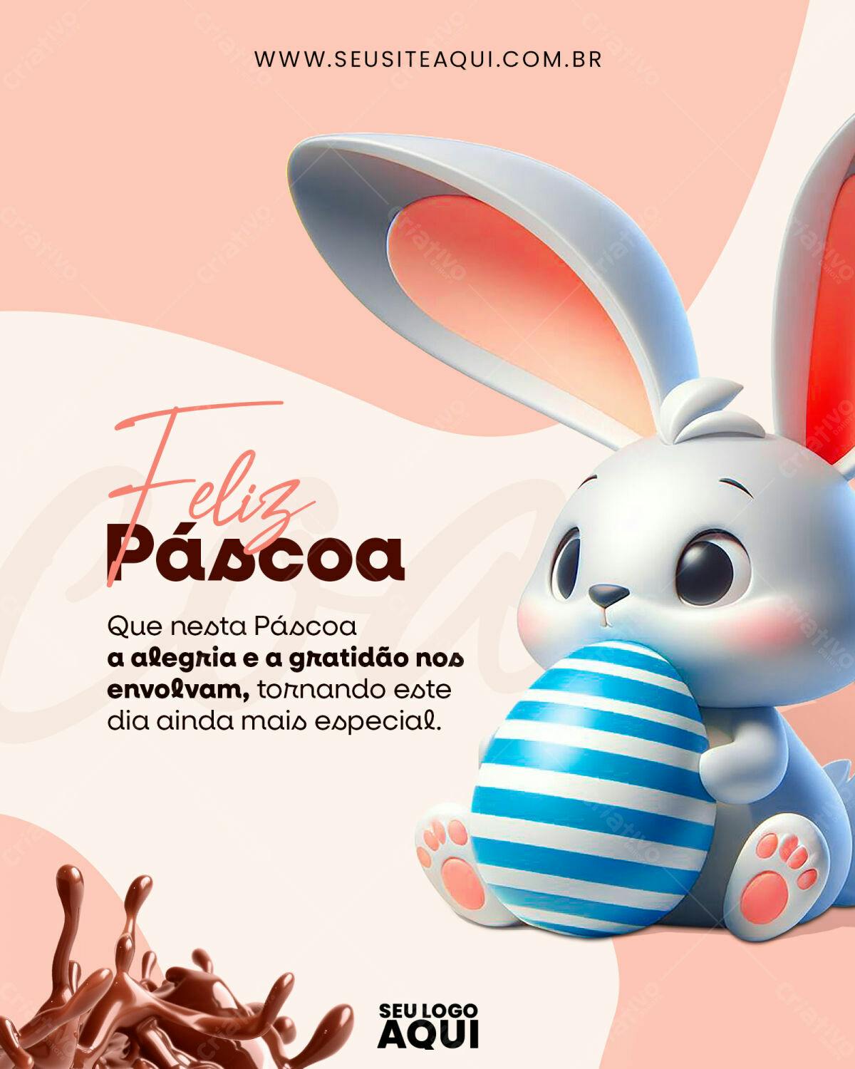 Flyer Páscoa com Coelho PSD Editável