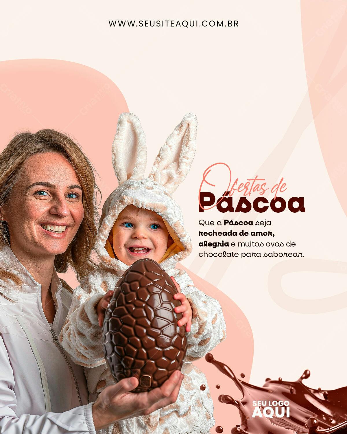 Flyer Páscoa com Família PSD Editável