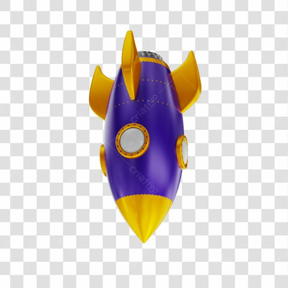 Foguete 3D Rocket Roxo E Dourado Png Transparente (5)