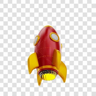 Foguete 3d rocket vermelho e dourado png transparente