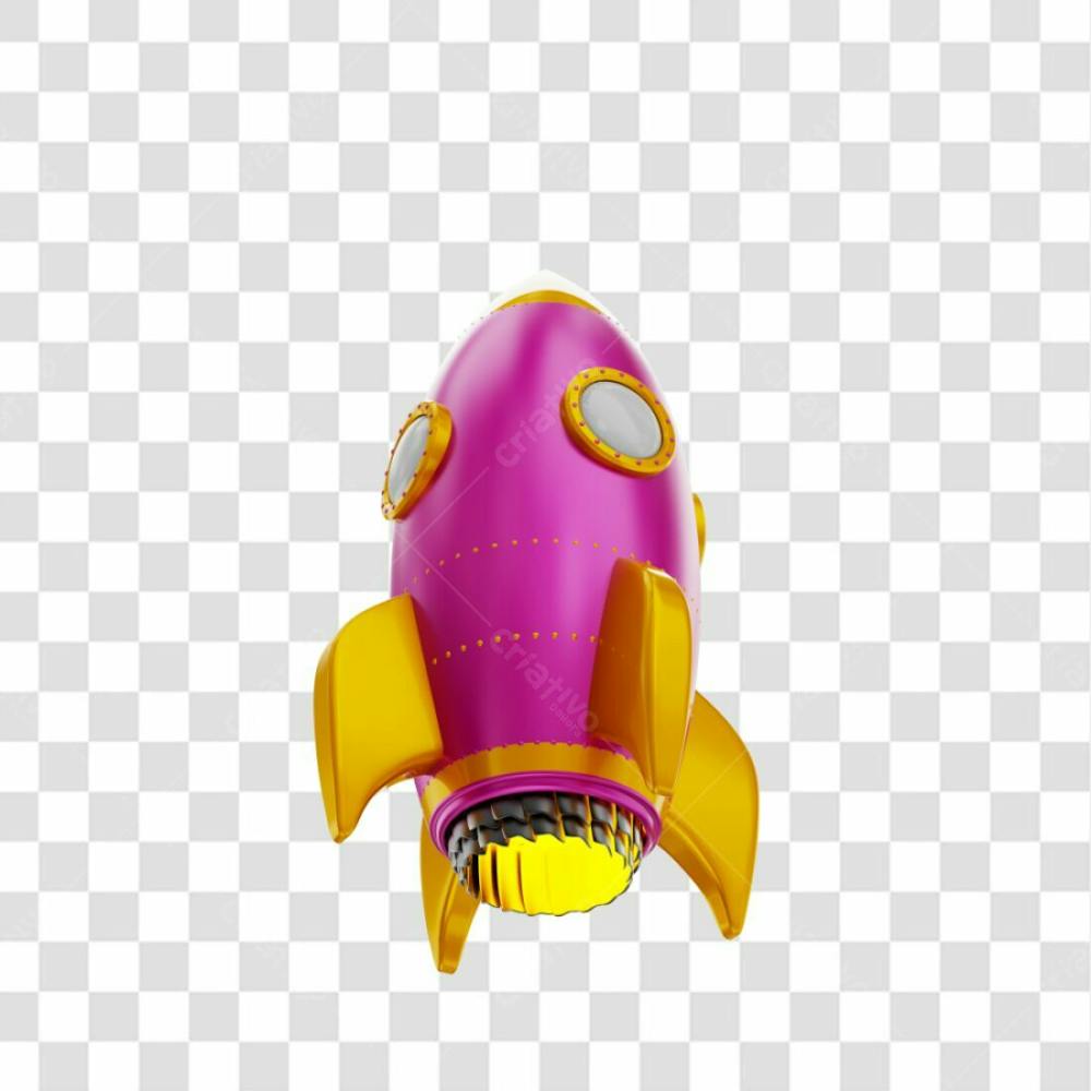 Foguete 3D Rocket Rosa E Dourado Png Transparente (7)