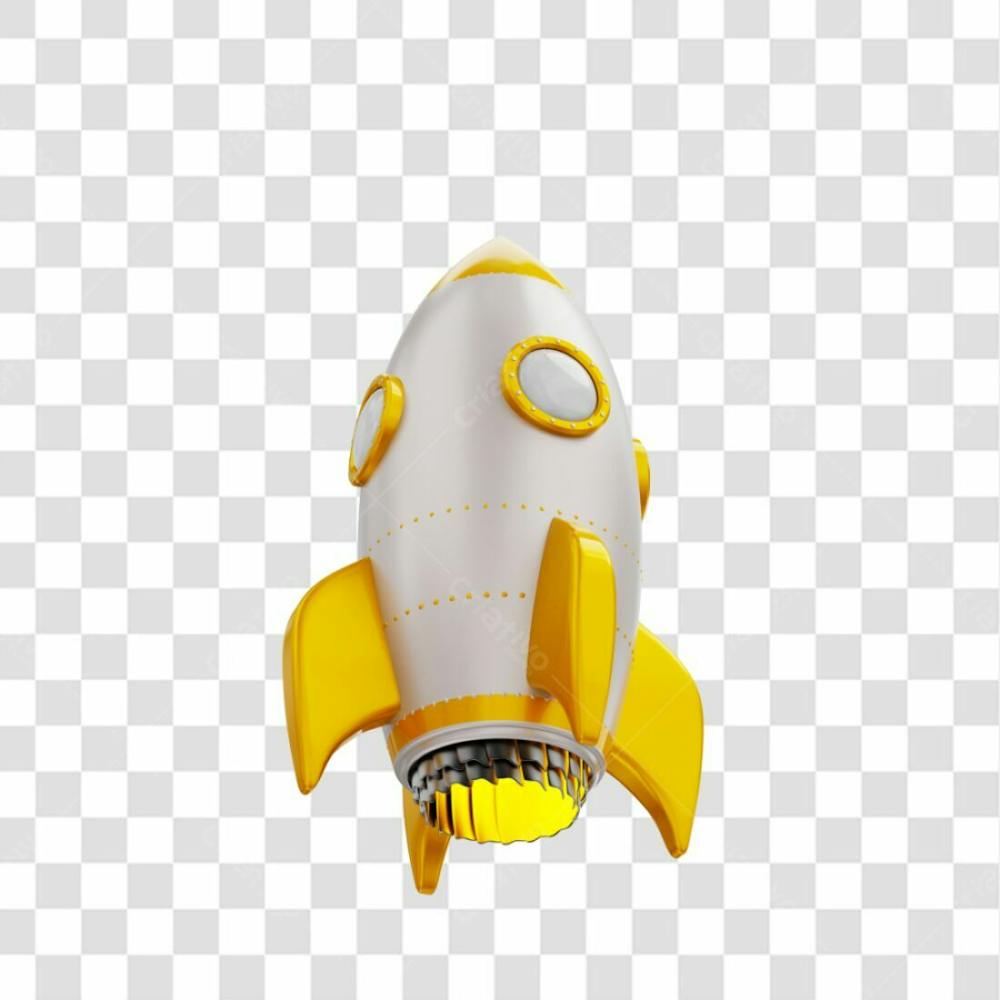 Foguete 3D Rocket Branco E Dourado Png Transparente (5)