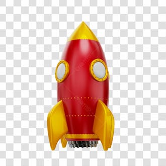 Foguete 3d rocket vermelho e dourado png transparente