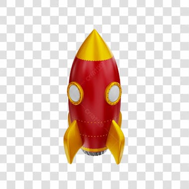 Foguete 3d rocket vermelho e dourado png transparente