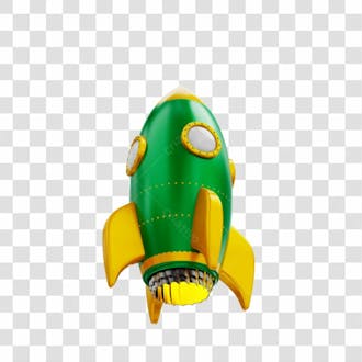 Foguete 3d rocket verde e dourado png transparente