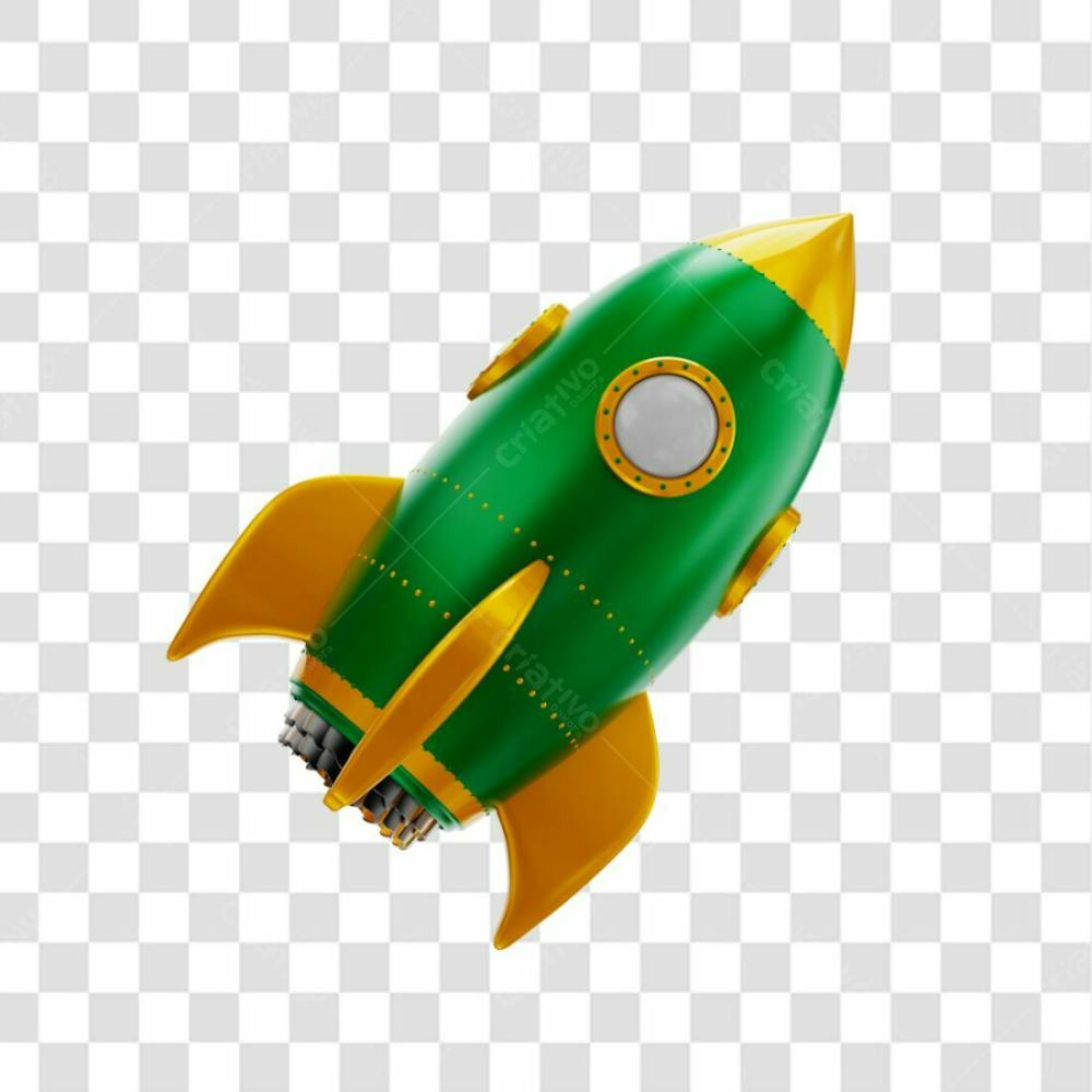 Foguete 3D Rocket Verde E Dourado Png Transparente (3)