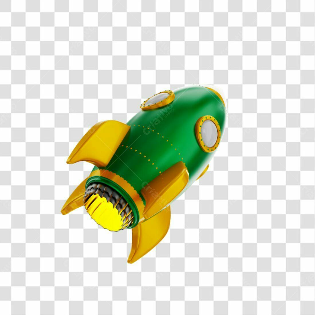 Icone Foguete Verde e Dourado PNG com fundo transparente