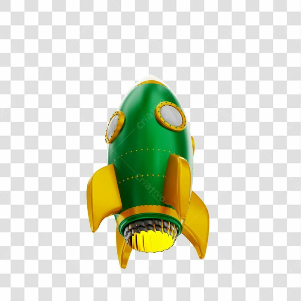 Foguete 3D Rocket Verde E Dourado Png Transparente (1)