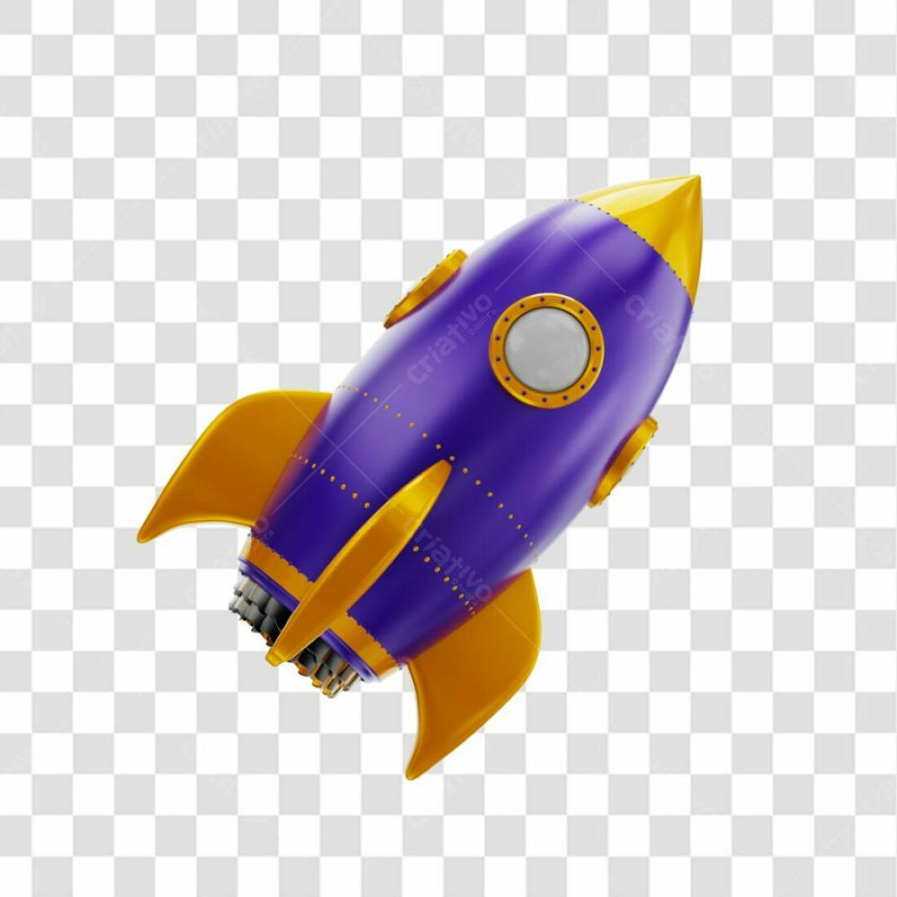 Foguete 3D Rocket Roxo E Dourado Png Transparente