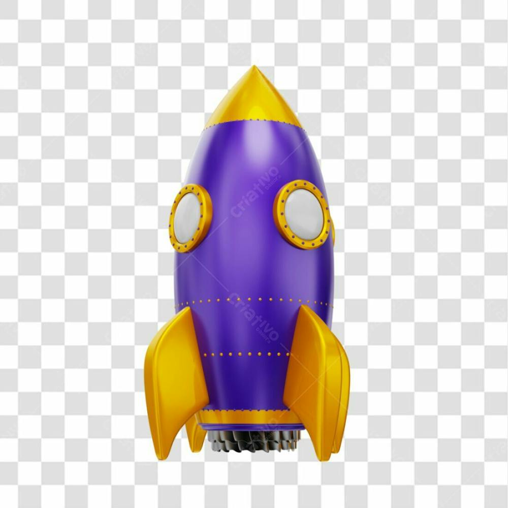 Foguete 3D Rocket Roxo E Dourado Png Transparente (4)