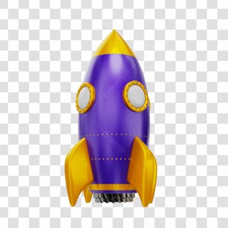 Foguete 3d rocket roxo e dourado png transparente