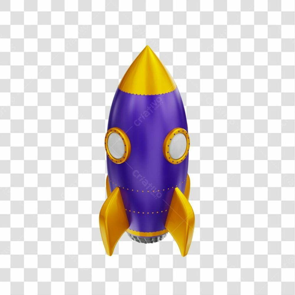 Foguete 3D Rocket Roxo E Dourado Png Transparente (3)