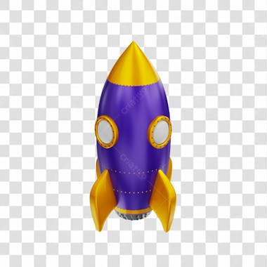 Foguete 3d rocket roxo e dourado png transparente