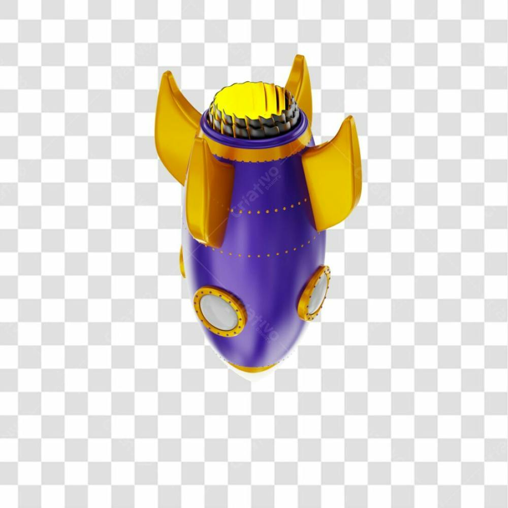 Foguete 3D Rocket Roxo E Dourado Png Transparente (2)