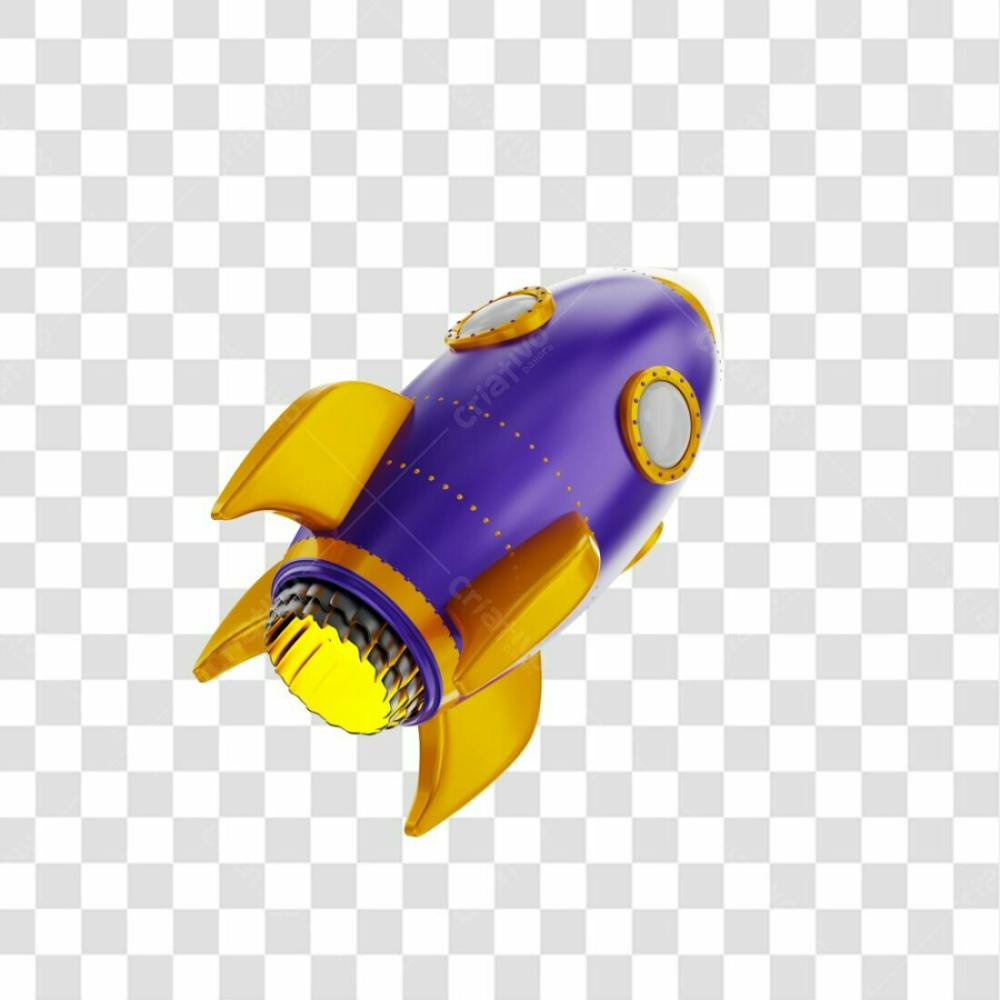 Foguete 3D Rocket Roxo E Dourado Png Transparente (1)