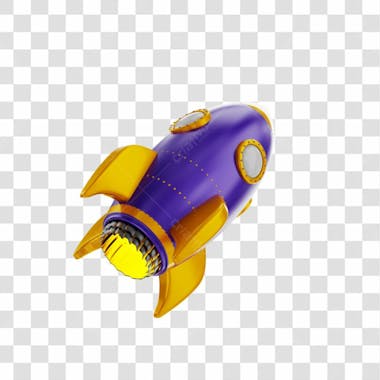 Foguete 3d rocket roxo e dourado png transparente