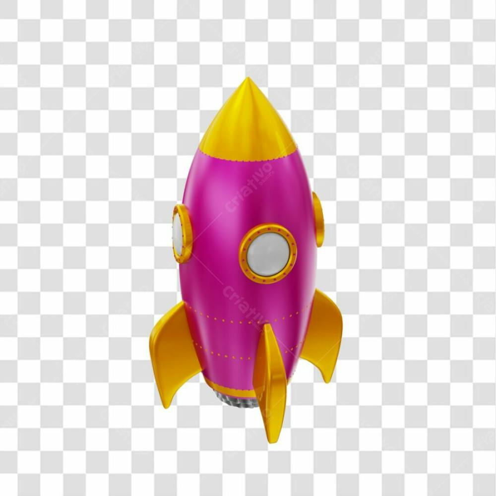 Foguete 3D Rocket Rosa E Dourado Png Transparente (1)