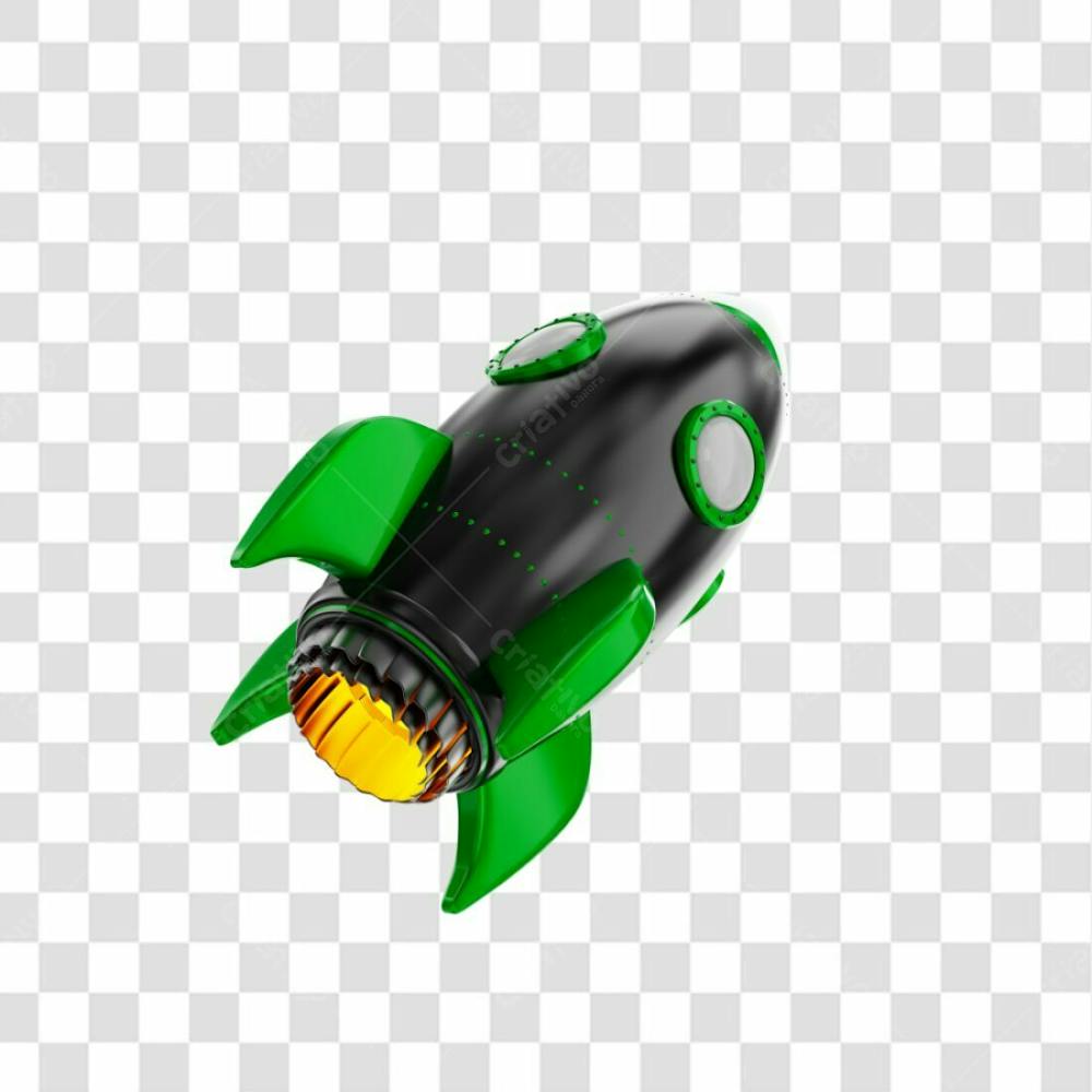 Foguete 3D Rocket Preto E Verde Png Transparente (2)