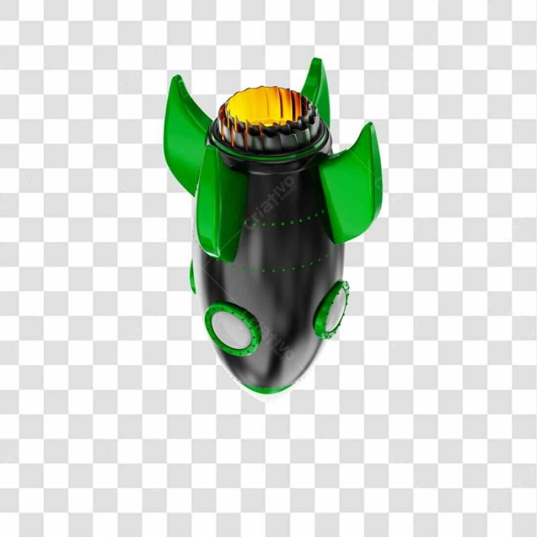Icone Foguete Verde e Preto PNG com fundo transparente