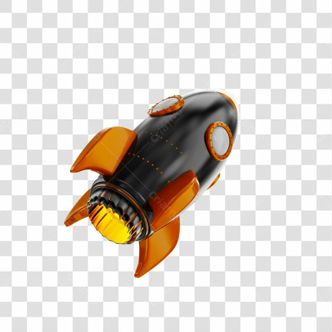 Icone foguete preto e laranja PNG com fundo transparente
