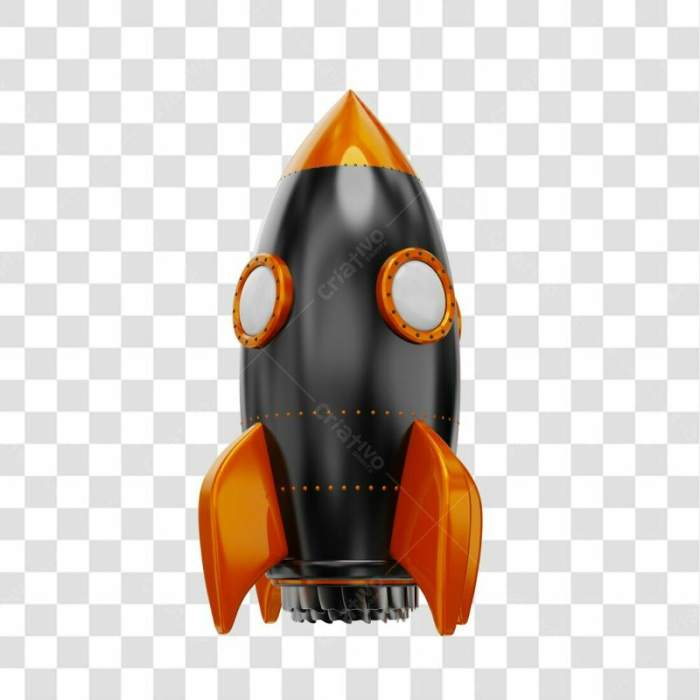 Foguete 3D Rocket Preto E Laranjado Png Transparente (3)