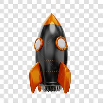 Foguete 3d rocket preto e laranjado png transparente