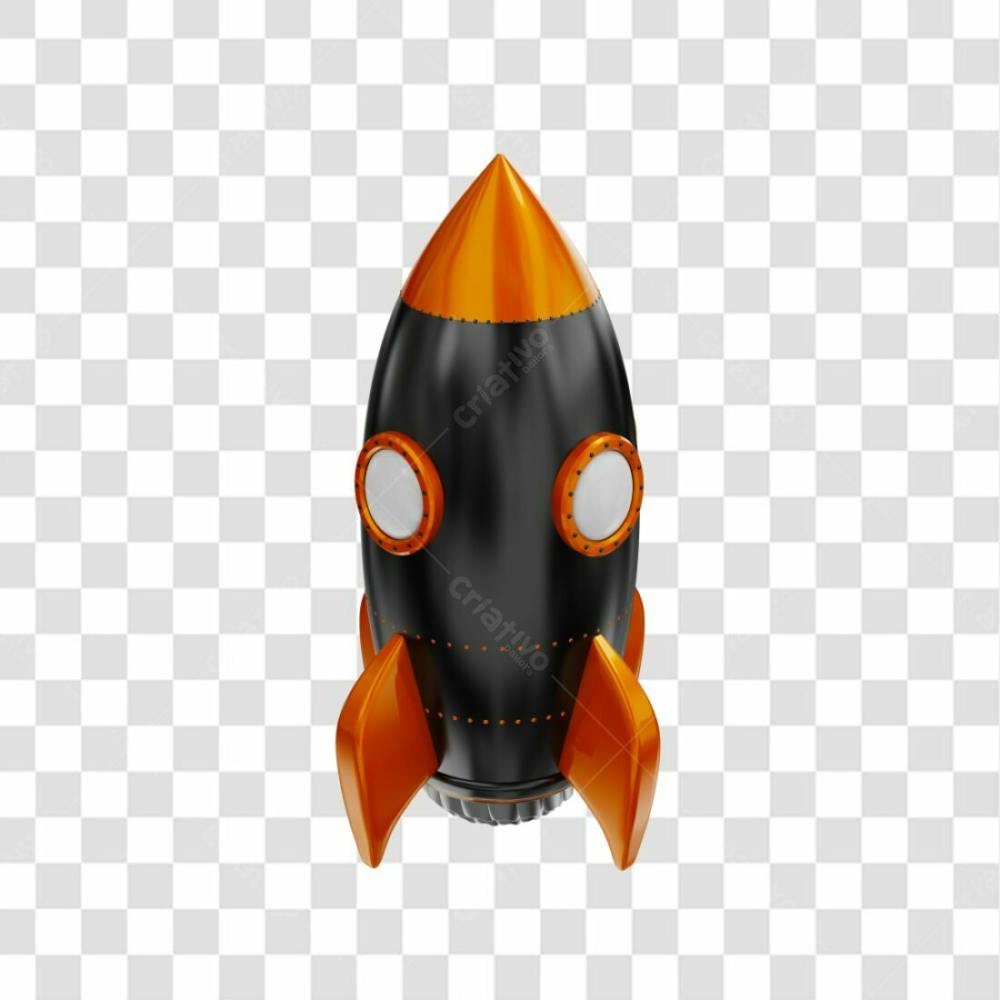 Foguete 3D Rocket Preto E Laranjado Png Transparente (2)