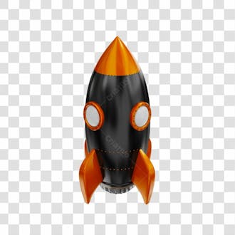 Foguete 3d rocket preto e laranjado png transparente