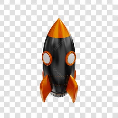 Foguete 3d rocket preto e laranjado png transparente