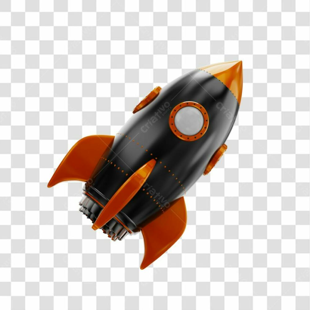 Foguete 3D Rocket Preto E Laranjado Png Transparente (1)