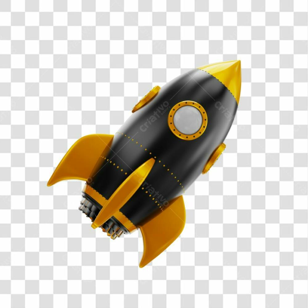 Foguete 3D Rocket Preto E Dourado Png Transparente