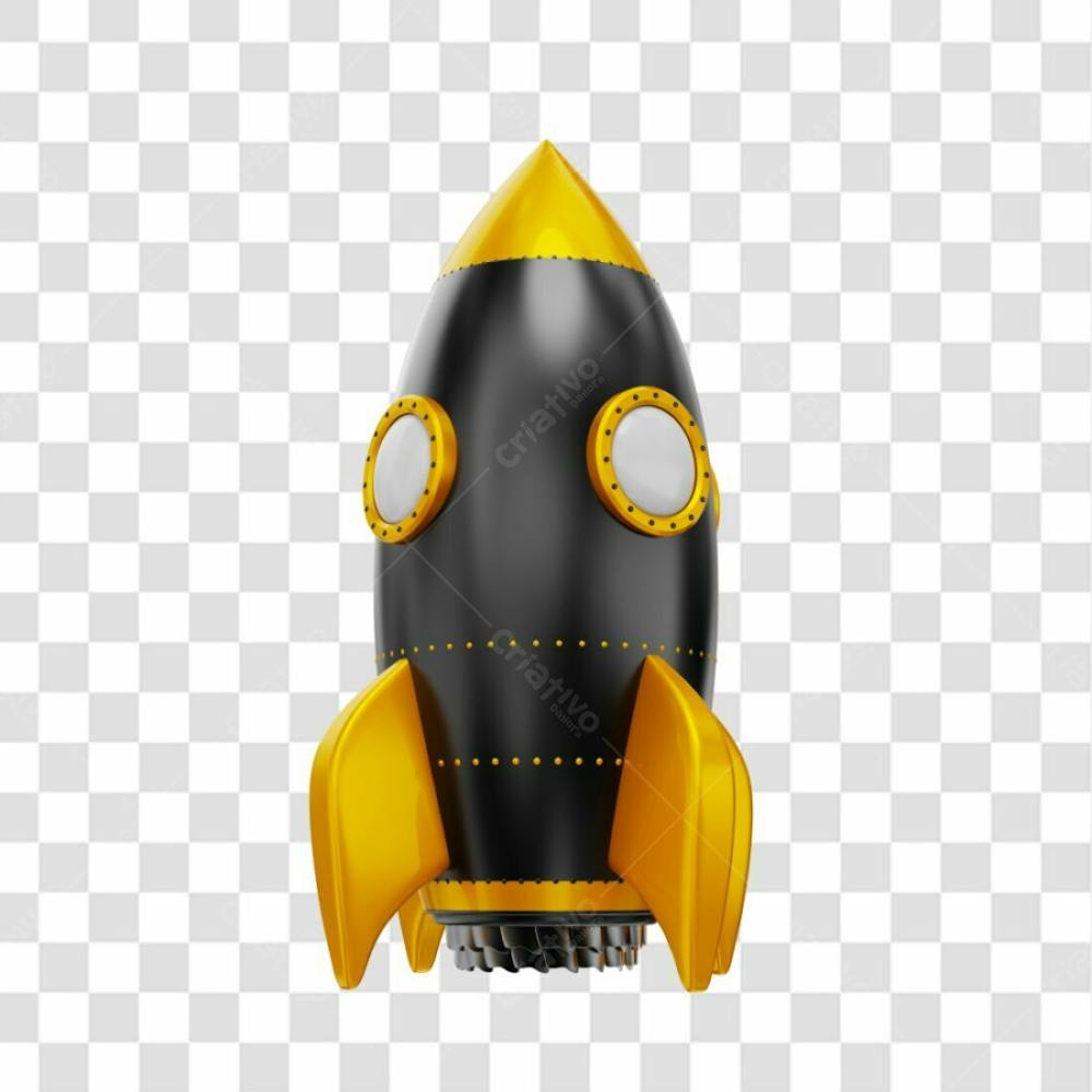 Foguete 3D Rocket Preto E Dourado Png Transparente (4)