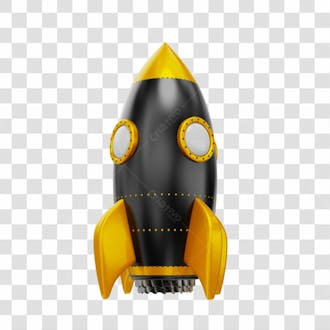 Foguete 3d rocket preto e dourado png transparente