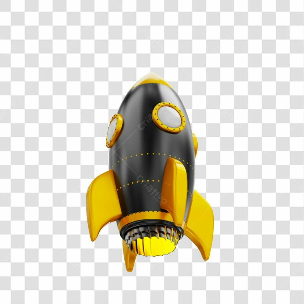 Foguete 3D Rocket Preto E Dourado Png Transparente (3)