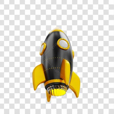 Foguete 3d rocket preto e dourado png transparente