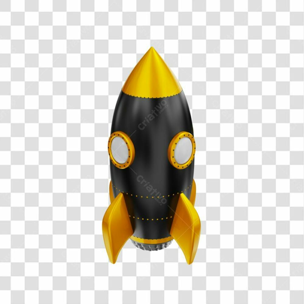 Foguete 3D Rocket Preto E Dourado Png Transparente (2)