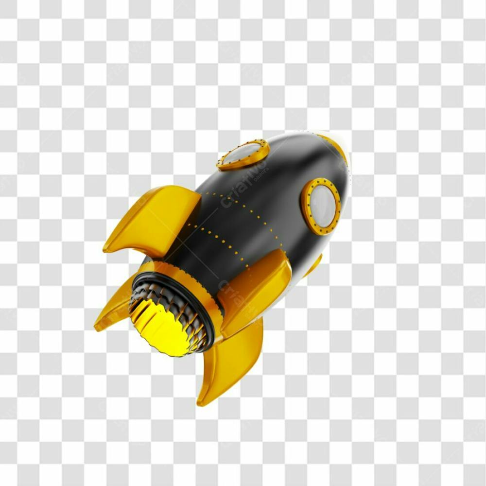 Foguete 3D Rocket Preto E Dourado Png Transparente (1)