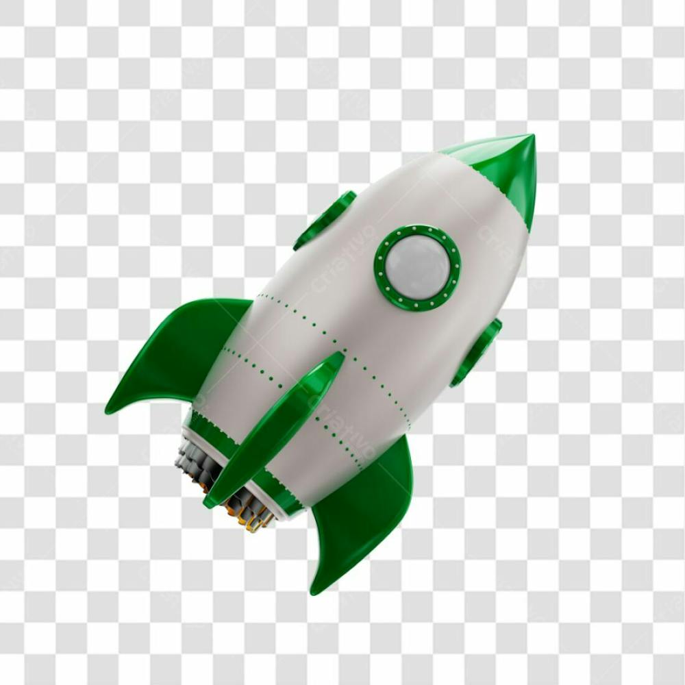 Foguete 3D Rocket Branco E Verde Png Transparente