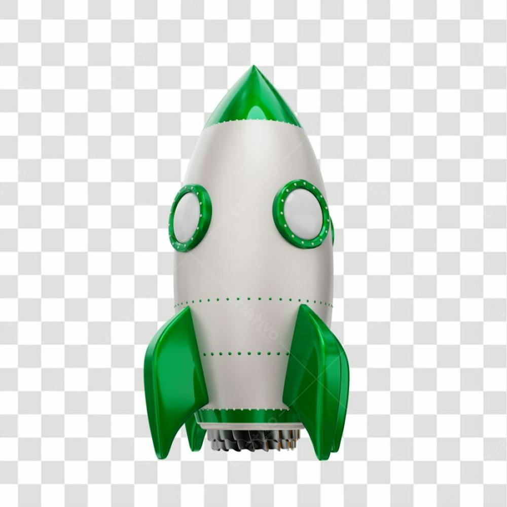 Foguete 3D Rocket Branco E Verde Png Transparente (4)