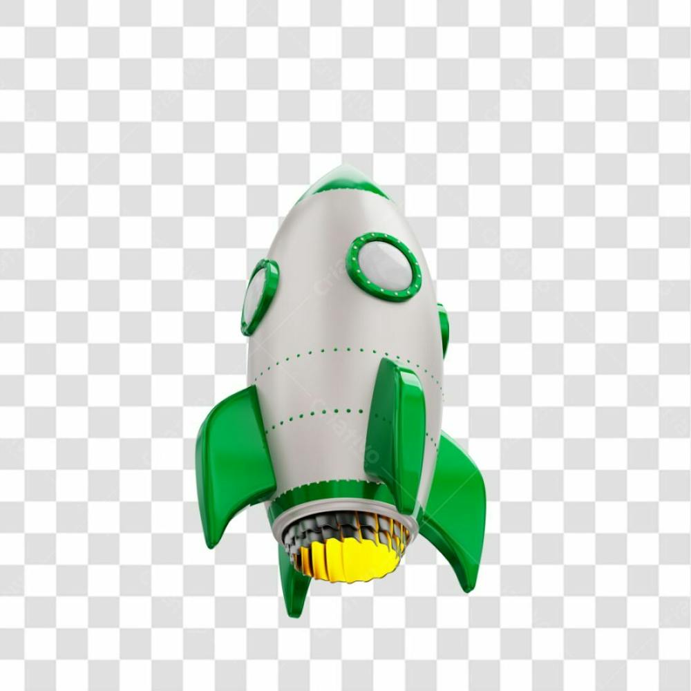 Foguete 3D Rocket Branco E Verde Png Transparente (3)