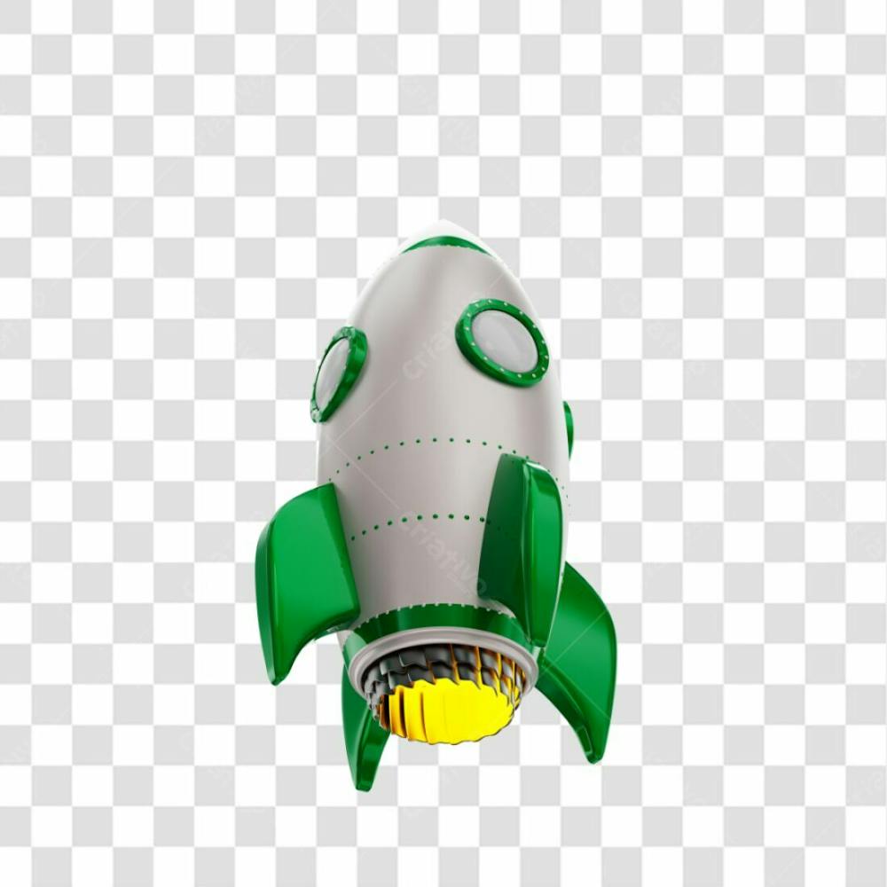 Foguete 3D Rocket Branco E Verde Png Transparente (2)