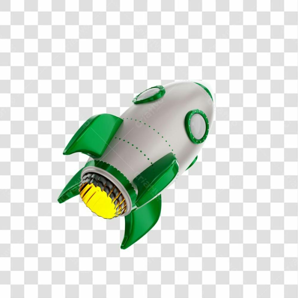 Foguete 3D Rocket Branco E Verde Png Transparente (1)