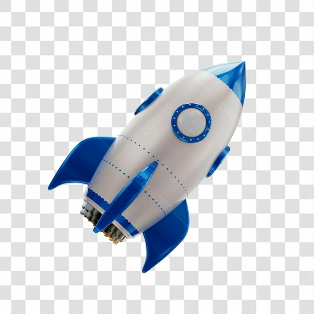 Foguete 3D Rocket Branco E Azul Png Transparente