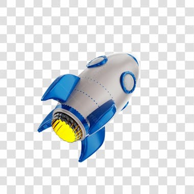 Foguete 3d rocket branco e azul png transparente